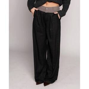 NEW MIMOSA plaid affair wide leg pants in black